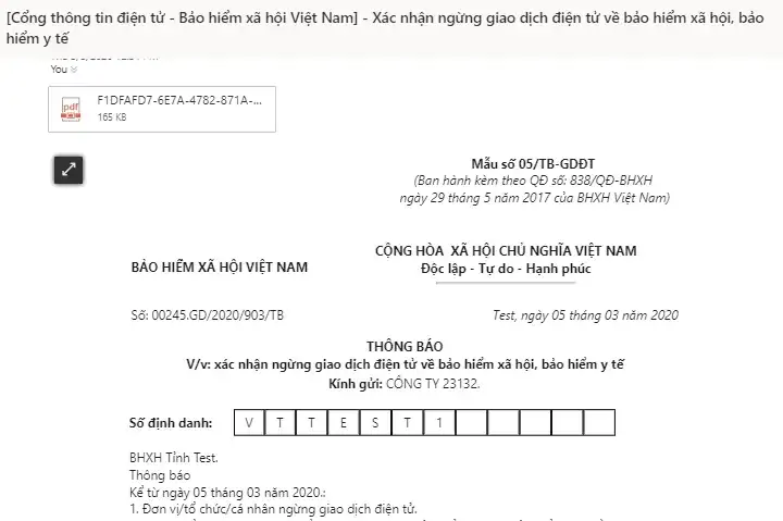 Thông báo phản hồi ngừng giao dịch điện tử BHXH Thông báo phản hồi ngừng giao dịch điện tử BHXH