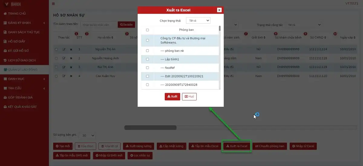 Xuất hồ sơ nhân sự vBHXH ra Excel Xuất hồ sơ nhân sự vBHXH ra Excel