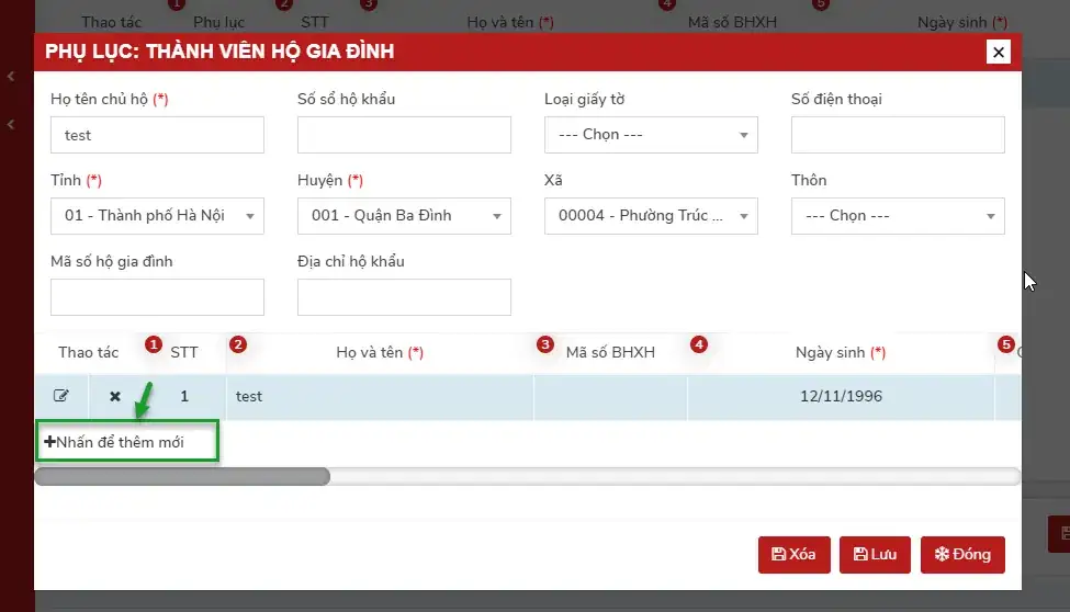 Thêm thành viên vào phụ lục hộ gia đình TK1-TS Thêm thành viên vào phụ lục hộ gia đình TK1-TS