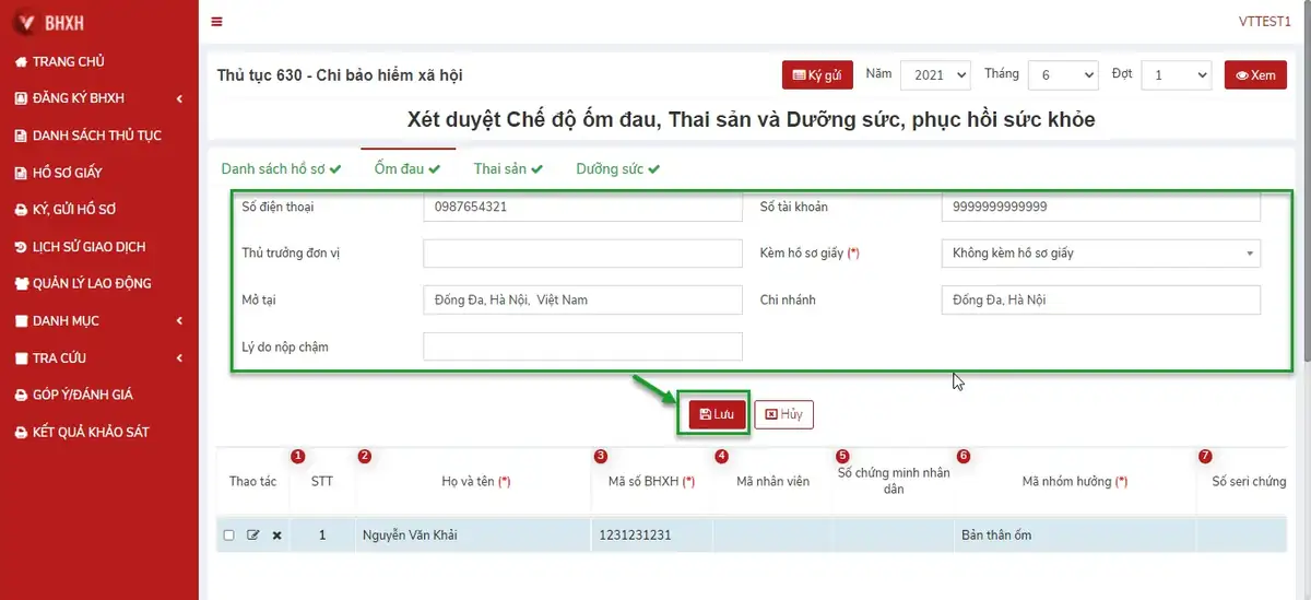 Nhập thông tin thủ tục 630a trên vBHXH Nhập thông tin thủ tục 630a trên vBHXH