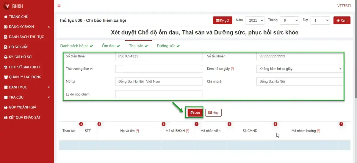 Nhập hồ sơ thai sản thủ tục 630b Nhập hồ sơ thai sản thủ tục 630b