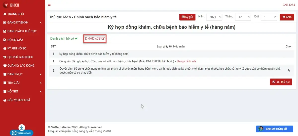 Chọn thủ tục 651b trên vBHXH Chọn thủ tục 651b trên vBHXH