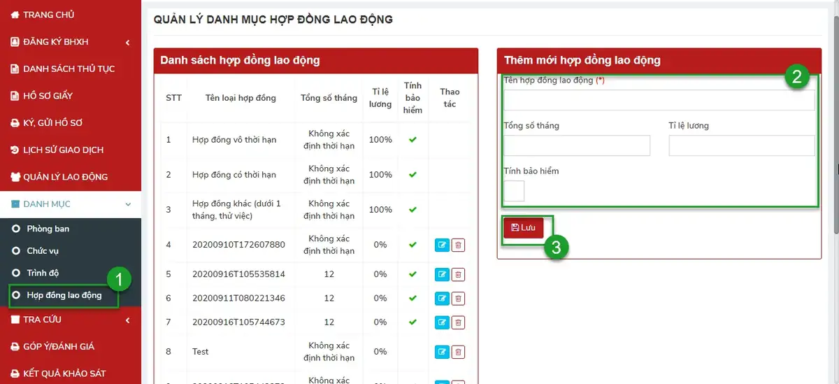Quản lý danh mục hợp đồng lao động trên vBHXH Quản lý danh mục hợp đồng lao động trên vBHXH