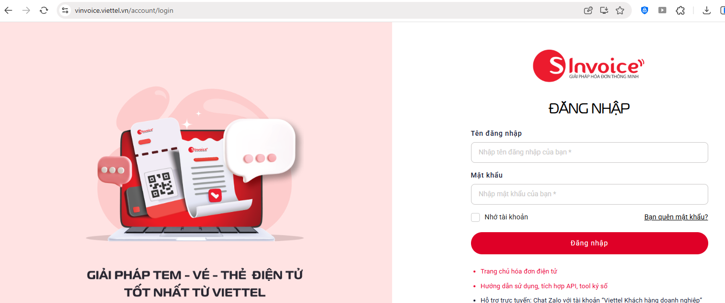 Đăng nhập hệ thống chứng từ khấu trừ thuế TNCN Viettel