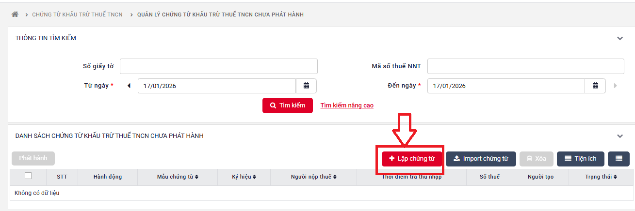 Chọn lập chứng từ khấu trừ thuế TNCN Viettel